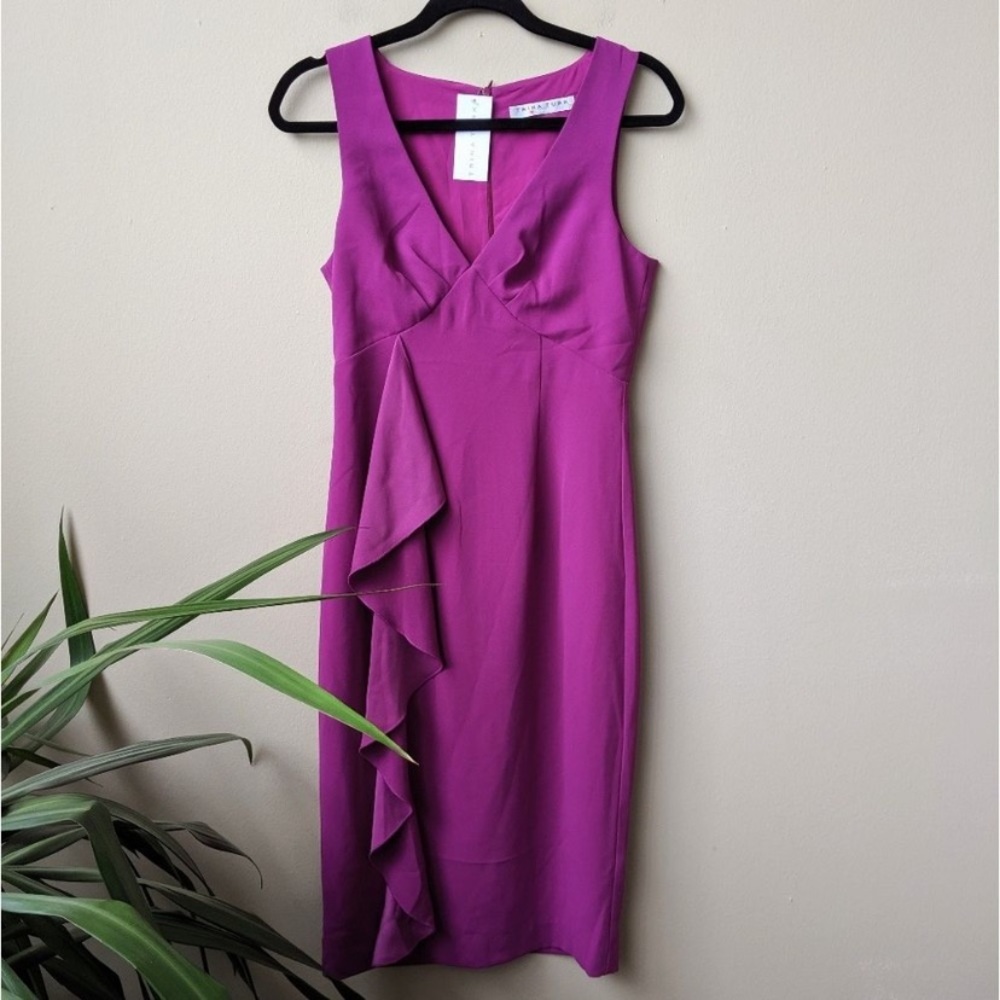 NWT TRINA TURK Polished Ruffle V-neck Sheath Dress